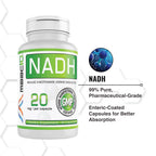 MAAC10 NADH Supplement 20mg Each 60 Capsules for Energy, Fatigue, Mental Focus & NAD+ Longevity Support | Pharmaceutical Grade 99% Pure NADH
