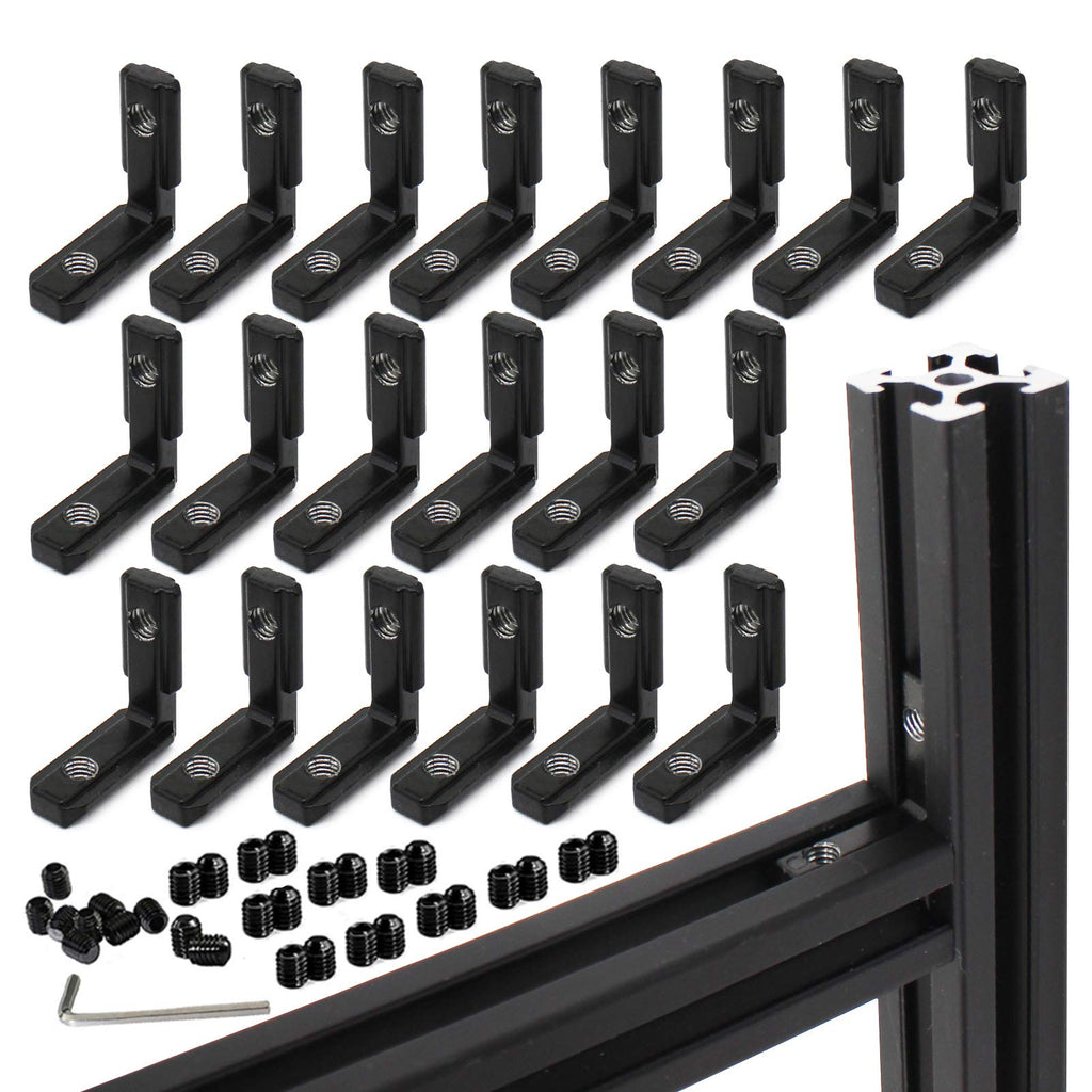 BLCCLOY 20Pcs 2020 Aluminum Extrusion Black Corner Bracket T Slot Inside L Shape Joint Angle Hardware Connector with Screws for 20 Series 20/20 2040 V Slot Extruded Aluminum Profile