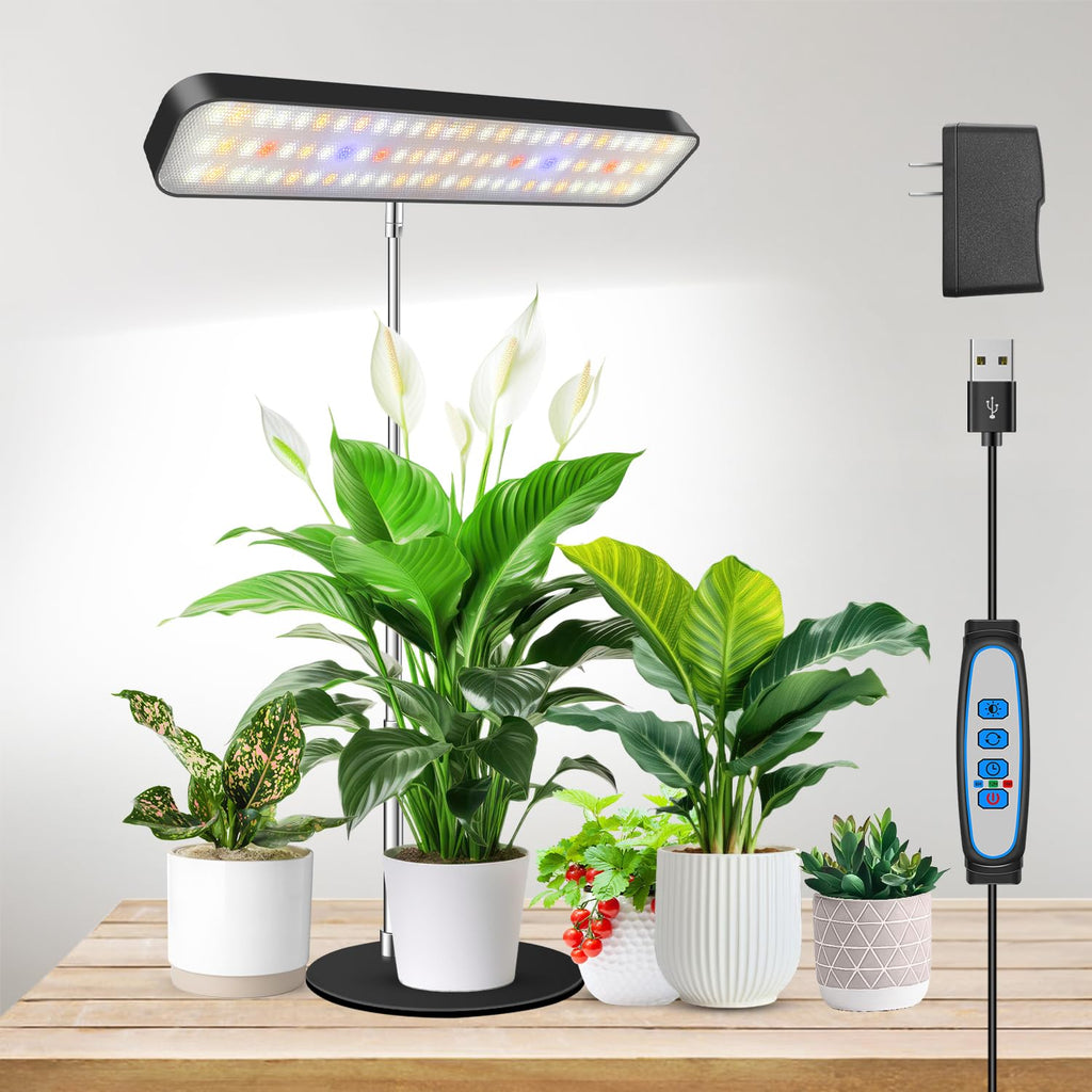 Aumtrly LED Grow Light Black, Full Spectrum Table Plant Light with Base