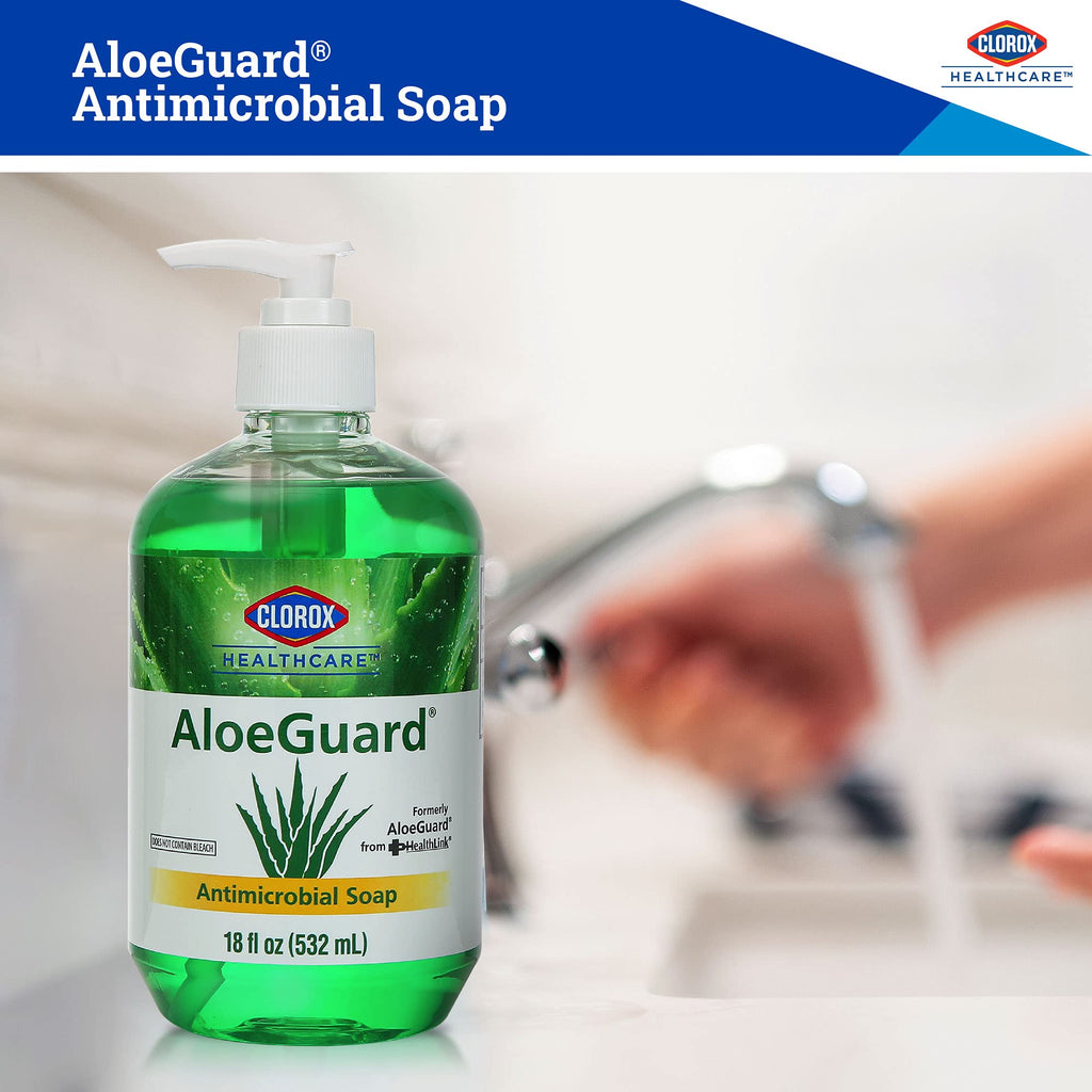 Clorox Healthcare AloeGuard Antimicrobial Liquid Hand Soap with Pump, Gentle and Moisturizing Hand Soap Bottle with Aloe Vera - Handwash for Healthcare & Everyday Use, 18 Fl Oz