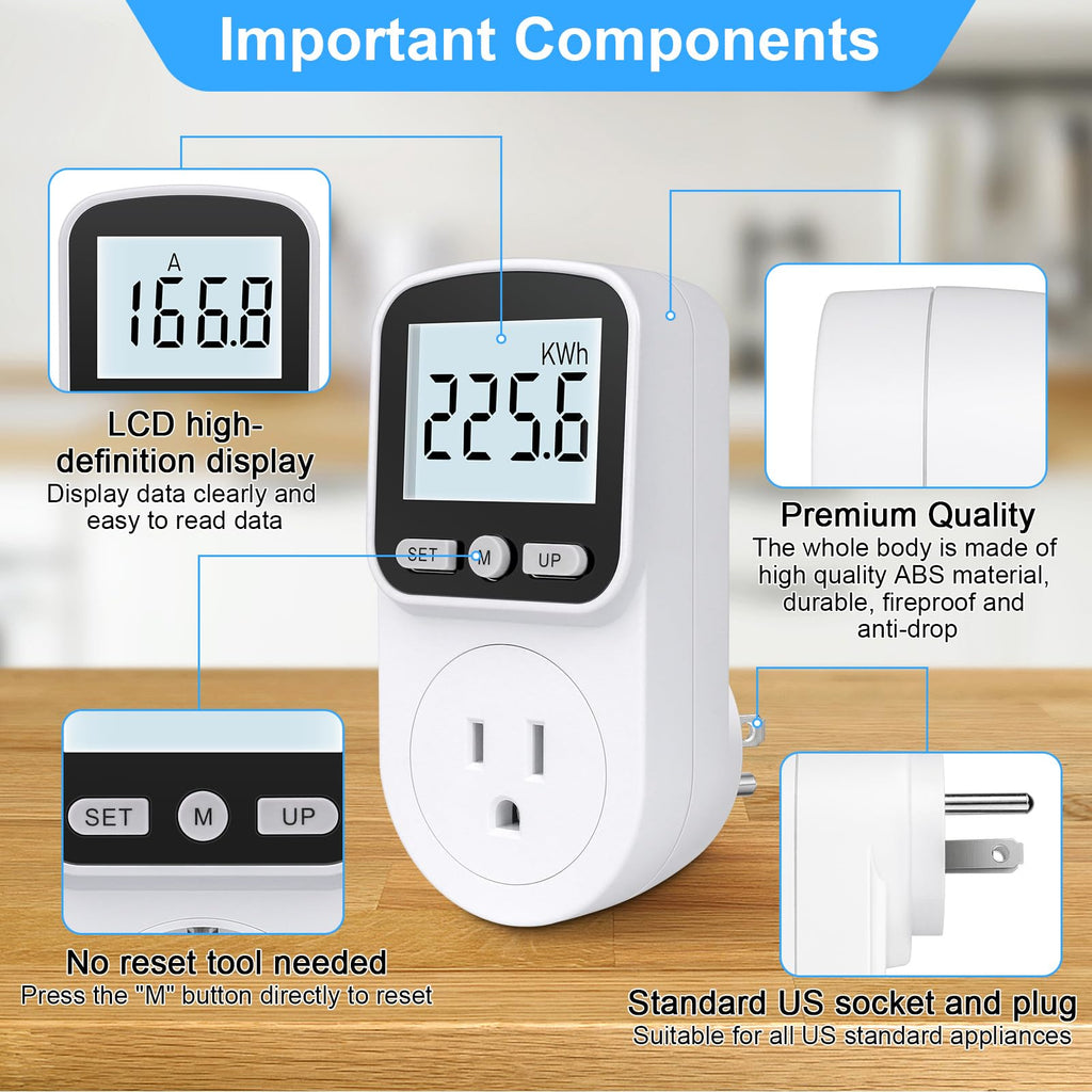 2 Pack Watt Meter Power Meter Plug Home Energy Monitor Electricity ...