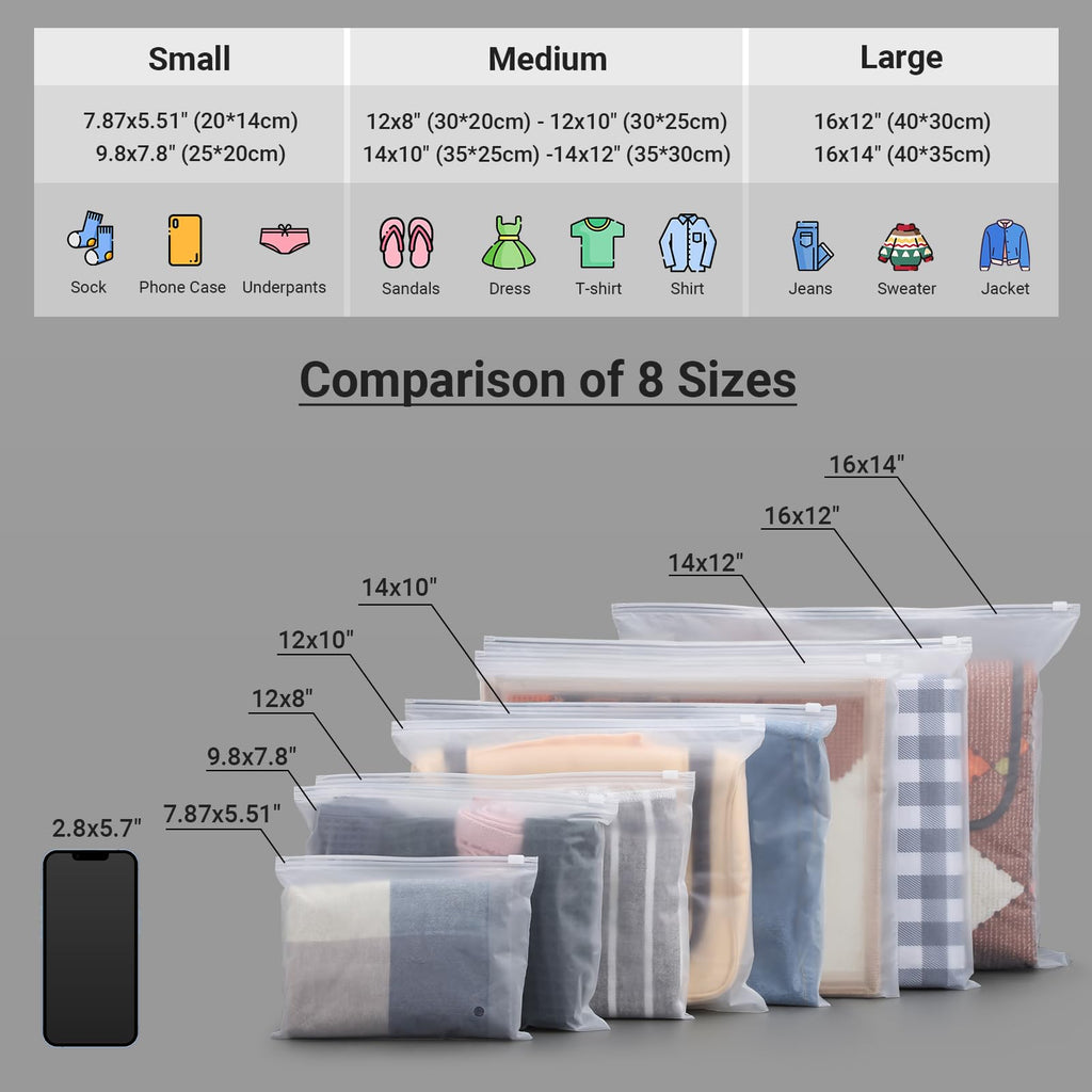 Svaldo 100pcs Frosted Zipper Bags for Clothes, Zipper Poly Clothing Bags for Packaging T-Shirt, 3 Mil, 14X12" with Vent Holes and Reinforced Sides, Frosted Bags for Shirt Packaging and Selling