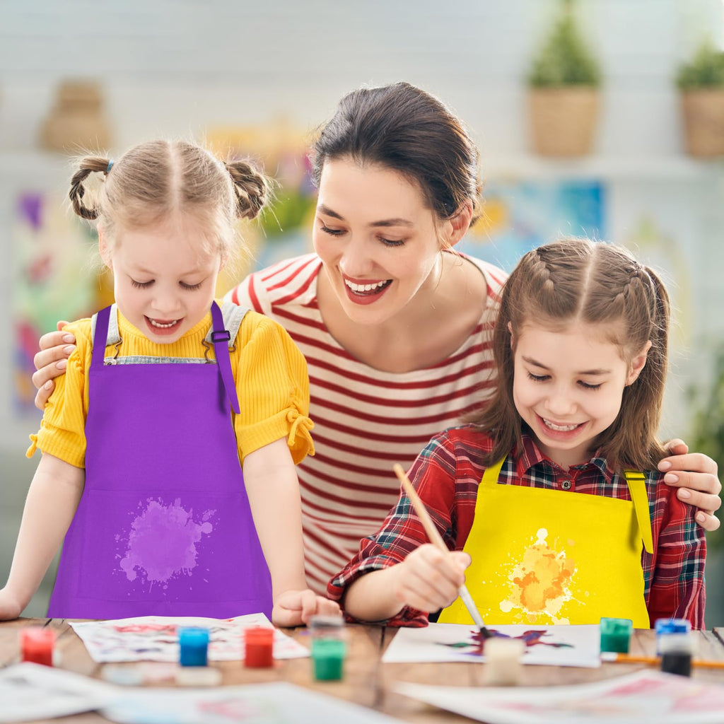 BOUBONI 6 Pack Kids Apron bulk with 2 Pockets Adjustable Chef Art Apron Kids Painting Aprons for Cooking Baking Painting Crafting Grilling Activity（6 Color）