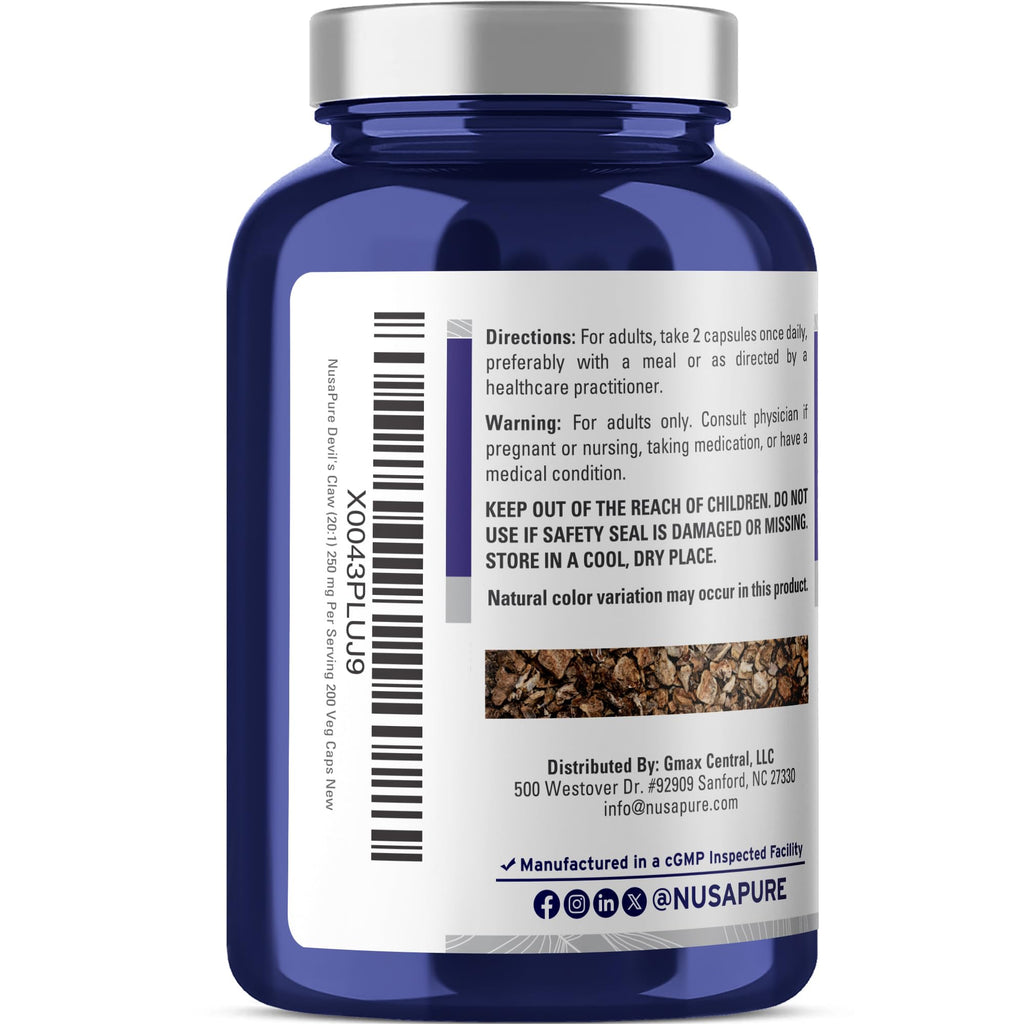 NusaPure Devil's Claw, 250 mg, 200 Veg Capsules (Non-GMO, Vegan)