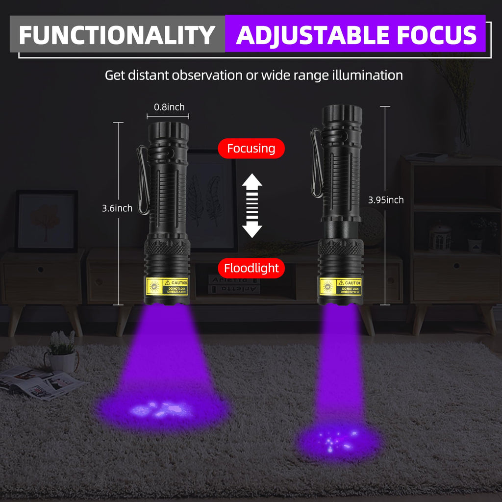 DARKBEAM UV Flashlight 395nm Black Light, Mini but Powerful Blacklight USB- C LED Rechargeable, Focusable Woods Lamp Water Resistant, Detector for Pet Urine, Uranium Glass&Leak Detection, Curing Resin