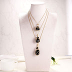 MIXJOY Black Obsidian Crystal Necklace, Sun and Moon Celestial Pendant Gothic Jewelry for Women, Dark Academia Aesthetic Black Gemstone Protection Gift for Halloween Christmas Birthday, Small