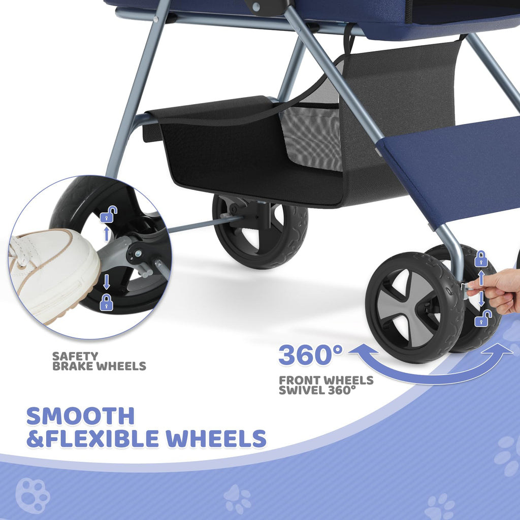 Magshion Foldable Pet Stroller, 3-in-1 Dog Travel Jogger with Detachable Carrier, Cup Holder, Storage Basket, Folding Carrier for Small/Medium Dogs & Cats Up to 33 lbs, Navy Blue