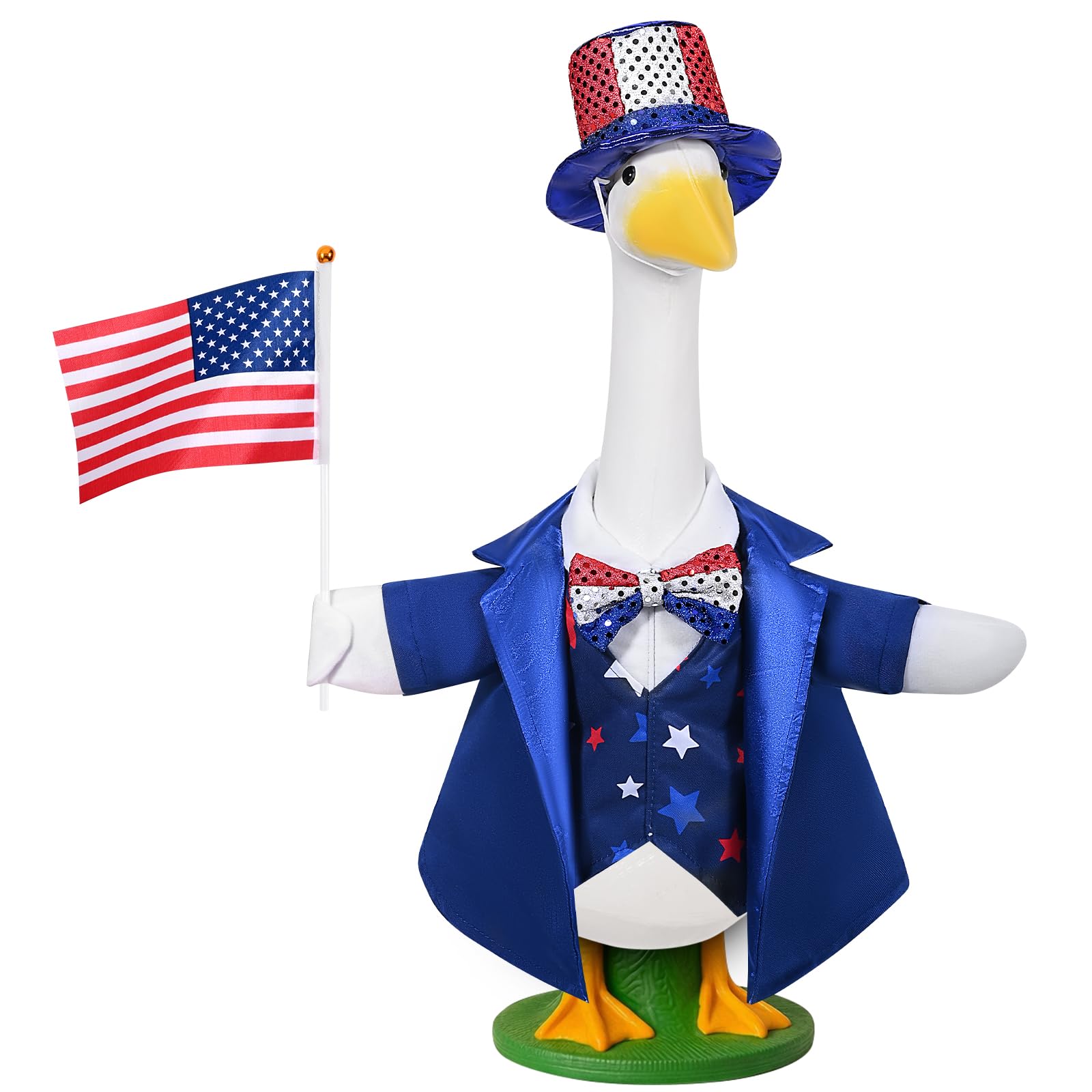 Patriotic Porch Goose Outfits 4th of July Goose Outfits Independence Day Lawn Porch Goose Clothes Fits 23" Cement Plastic Goose Statue for USA 250th Anniversary Outdoor Garden Yard Patio Decoration