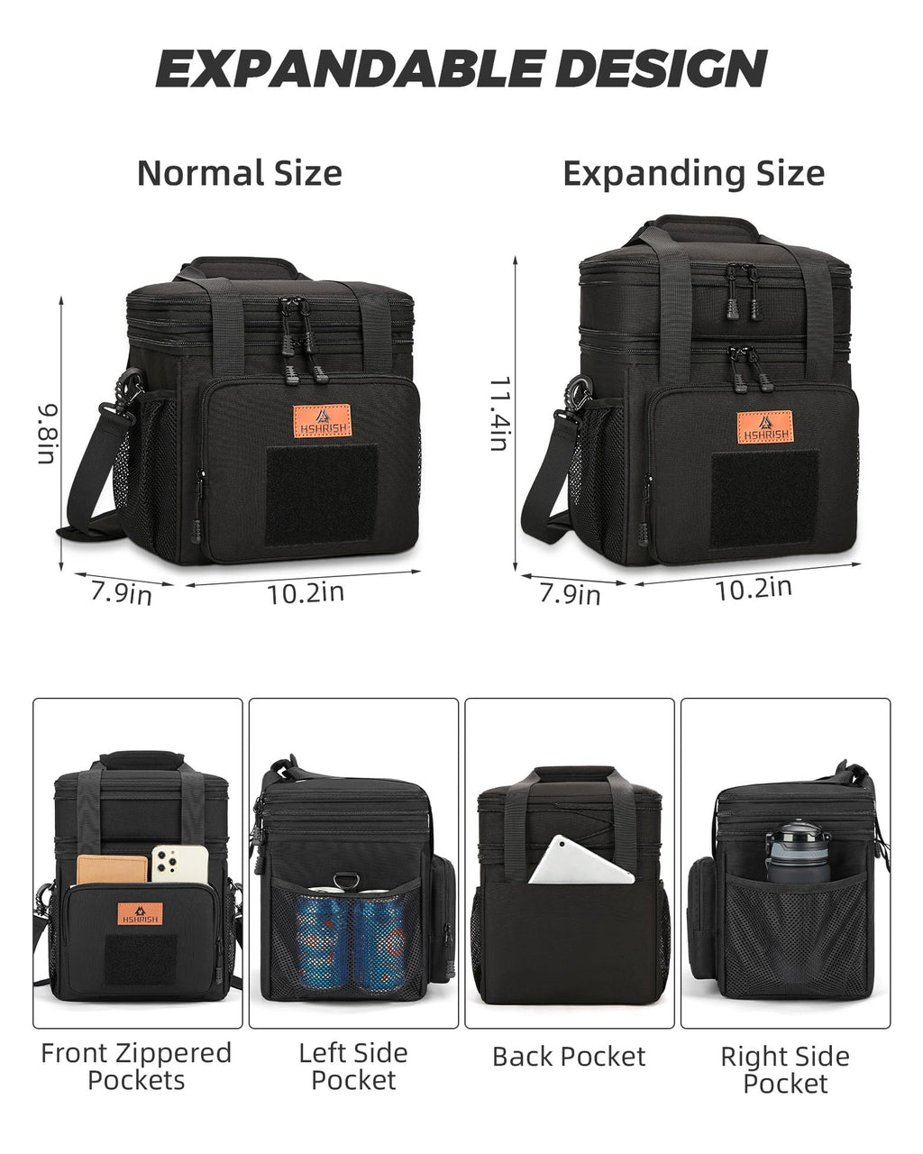 Expandable Lunch Box for Men Durable Leakproof Insulated Lunch Bag 24Cans