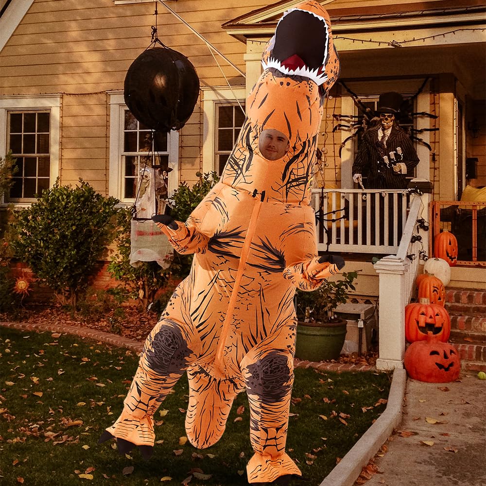 miwhse Halloween Inflatable Dinosaur Costume Adult Fancy Dinosaur Suit Blow up Trex Costume Full Body Dino Costume For Halloween Cosplay Party(brown)