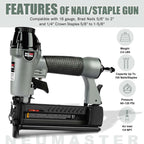 NEU Master Pneumatic Brad Nailer, 2 in 1 Nail Gun/Staple Gun Works with Air Compressor(Not Included), 18 Gauge 2 Inch Brad Nails and Crown 1-5/8 inch Staples with Carrying Case and Safety Glasses