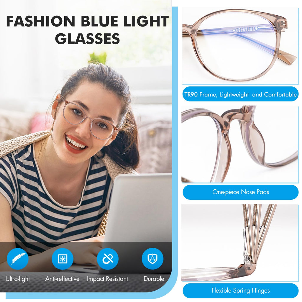 HOFANNO Blue Light Blocking Glasses Computer Glasses Women men,Light TR90 Stylish Round Anti Blue Light Eyeglasses with Anti Eyestrain