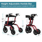 ELENKER All-Terrain Rollator Walker with Seat, Outdoor Rolling Walker, 12” Non-Pneumatic Tire Front Wheels, Compact Folding Design for Seniors, Red