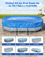Feelife 16’ x 10’ Oval Pool Cover for Above Ground Pools, Built-in Elastic & 6 Integrated Cords, Easy 20s Setup, Above Ground Swimming Pool Cover Fits 16’ x10’ & 14’x8.2’ Pools