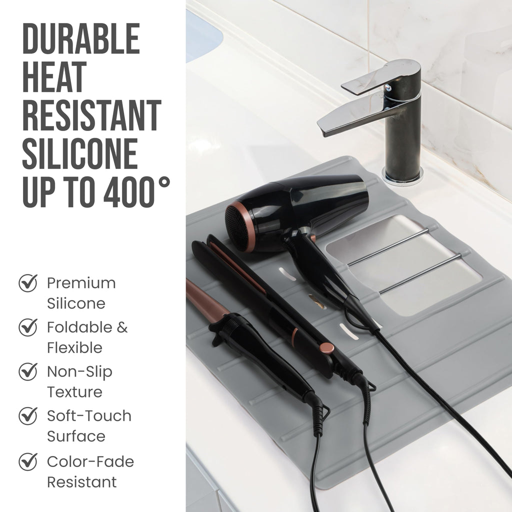 Maplefield Travel Size Bathroom Sink Cover for Counter Space - Foldable Silicone Sink Mat for Beauty Routine, Ideal for Small Bathroom, RVs, Camper Vans (Gray Small, 19.5 x 15.5 x 1.6 Inches)
