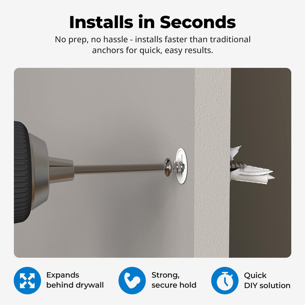 Qualihome Drywall Anchors with Screws – Self-Drilling Drywall Anchors, Anti-Spin Grip, No Pre-Drill Wall Anchor Kit, Strong & Reliable Hold, 25 Pack (50 Pieces)