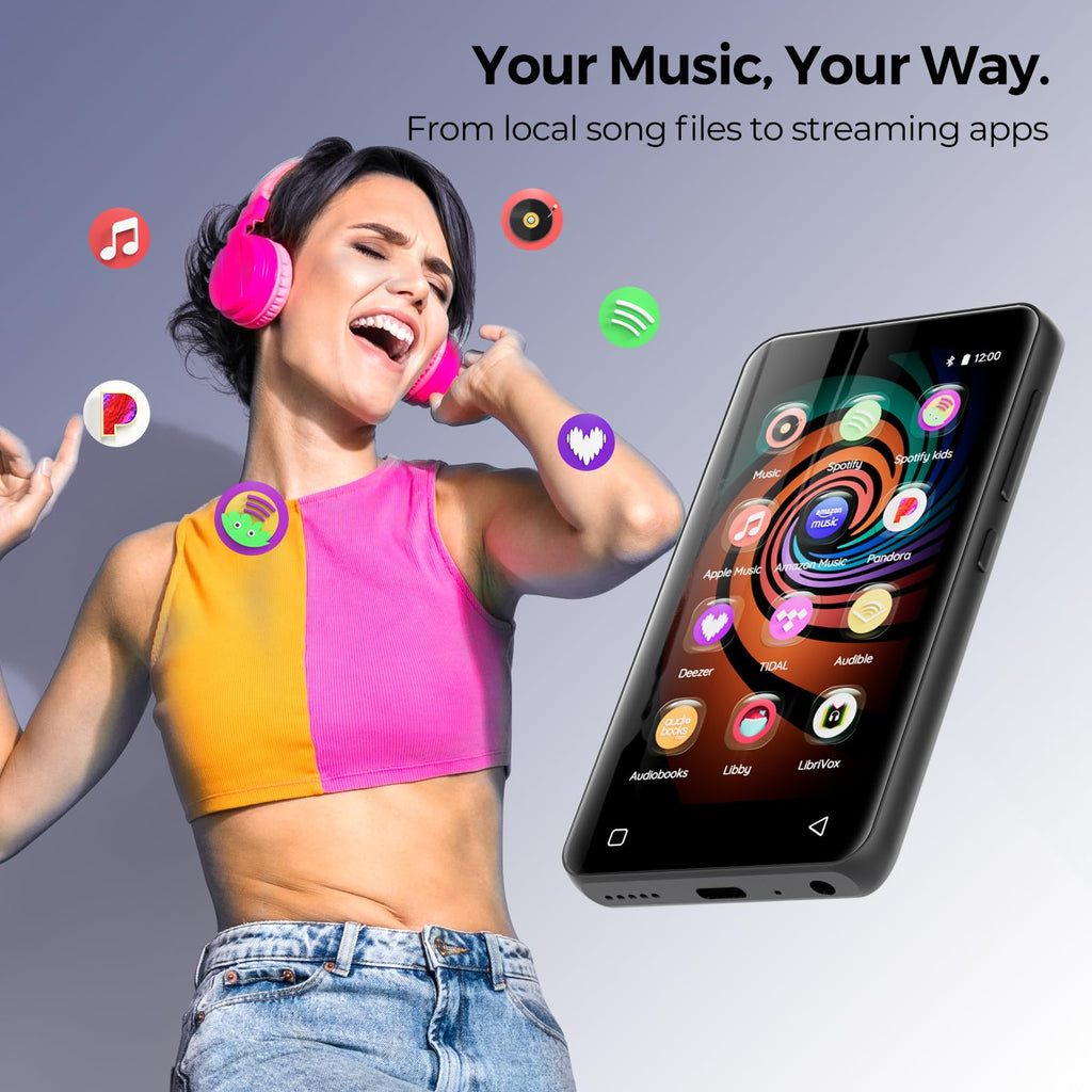 160GB MP3 Player with Bluetooth and WiFi, innioasis Music Player with Spotify,Pandora,Amazon Music,4" Touch Screen Android MP4 MP3 Player for Kids with Libby,Audible,Spotify Kids(Black)