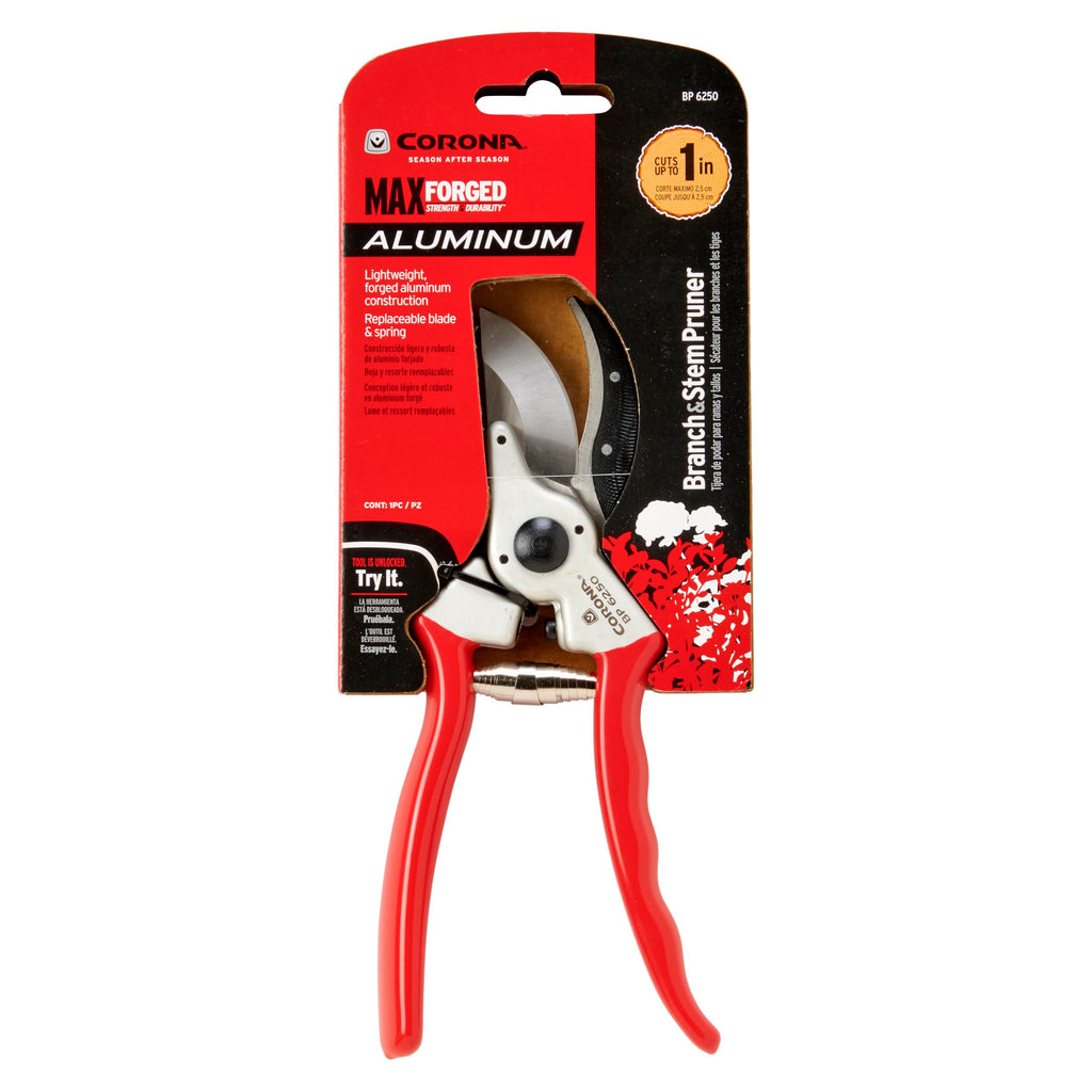 Corona Tools BP 6250 MAXFORGED Aluminum Bypass Pruner, 1-Inch Cut Capacity, Professional Hand Pruning Shears with Replaceable Steel Blade & Non-Slip Comfort Grip