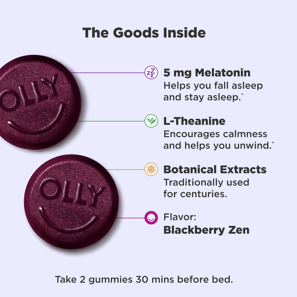 OLLY Extra Strength Sleep Gummy, 5 mg Melatonin, L-Theanine, Chamomile, Lemon Balm Extracts, Sleep Aid, BlackBerry Flavor - 120 Count