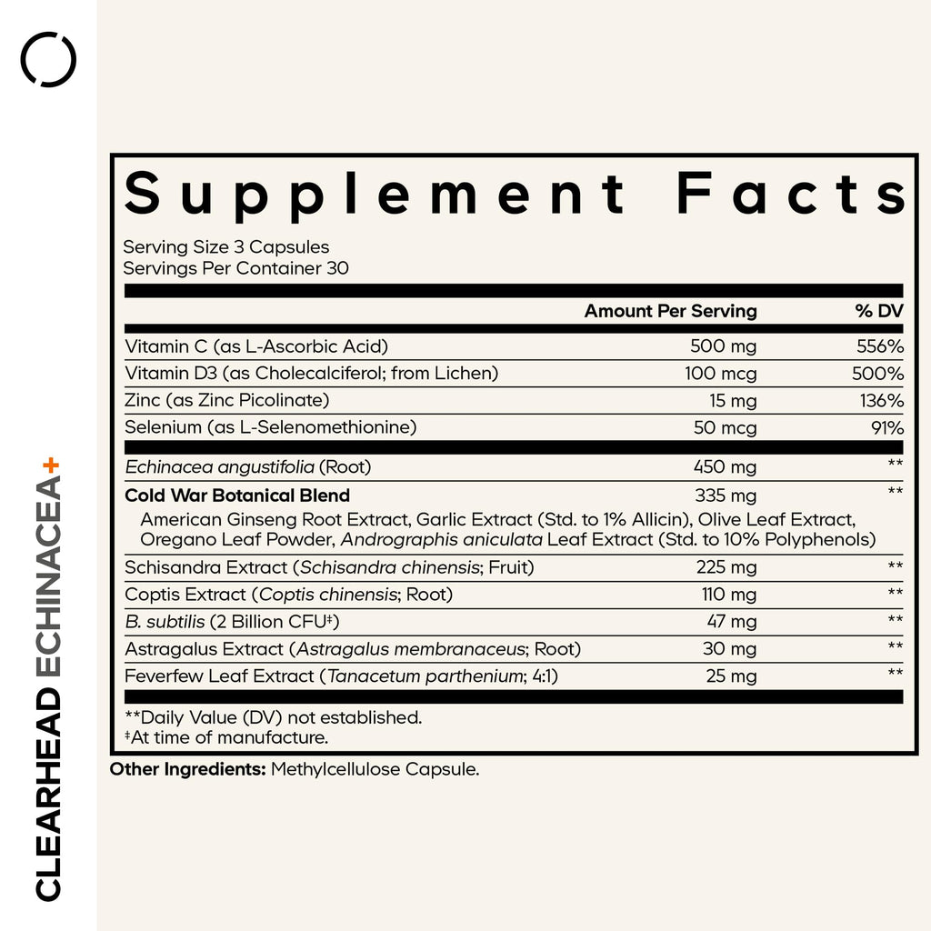 Codeage Clearhead Echinacea+ Supplement, Ginseng, Feverfew, 90 Capsules