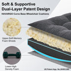 HAVARGO 18x16 Memory Foam Wheel Chair Cushions for Seniors, Dual-Layer Anti-Sagging Patent Design with Curved Bottom for Better Fit and Pressure Relief on Wheelchair Seats, Dark Grey