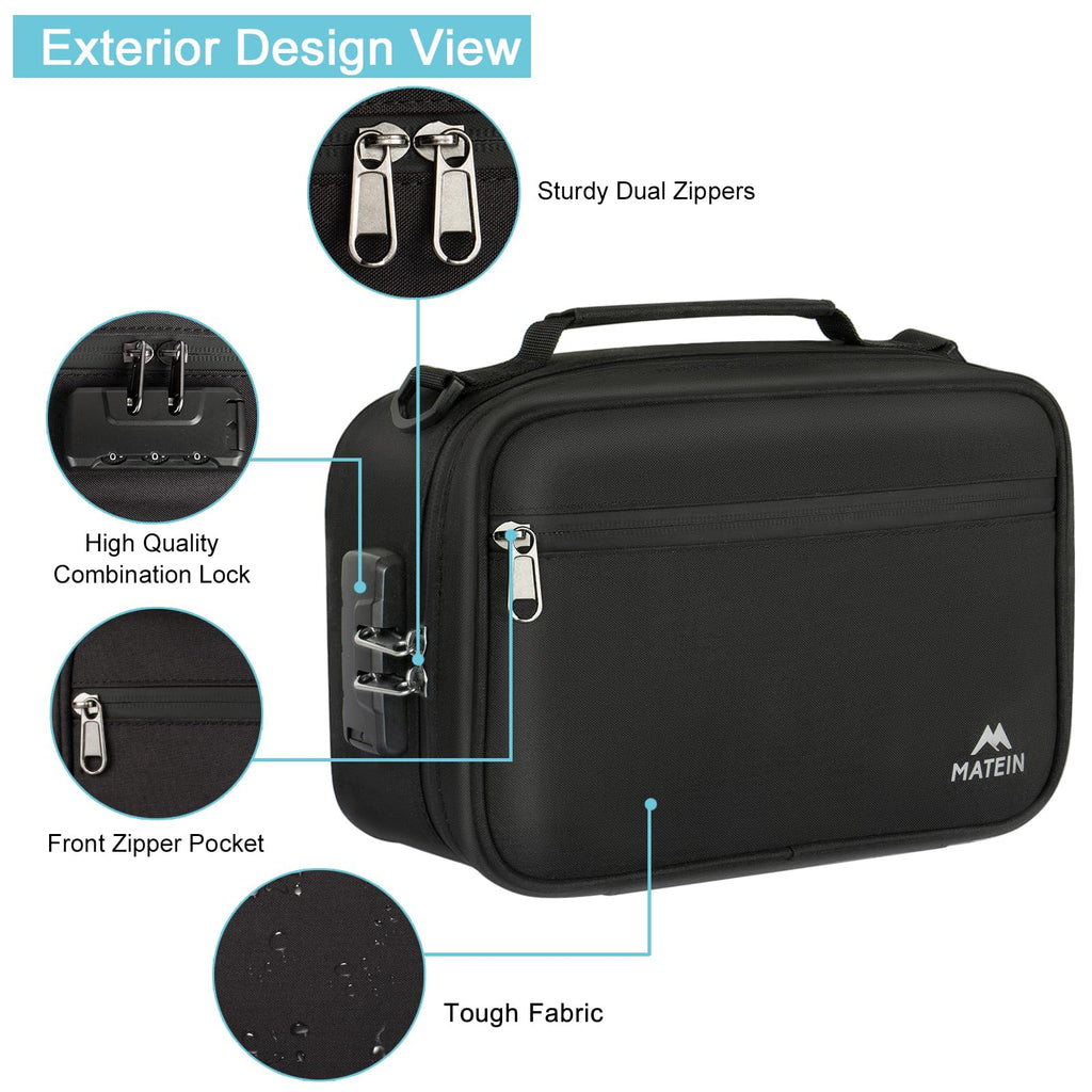 MATEIN Smell Proof Bag, Odor Proof Bags Stash Box Container with Combination Lock, Travel Storage Case with Detachable Shoulder Strap, Odorless Storage Bag Gifts for Men & Women
