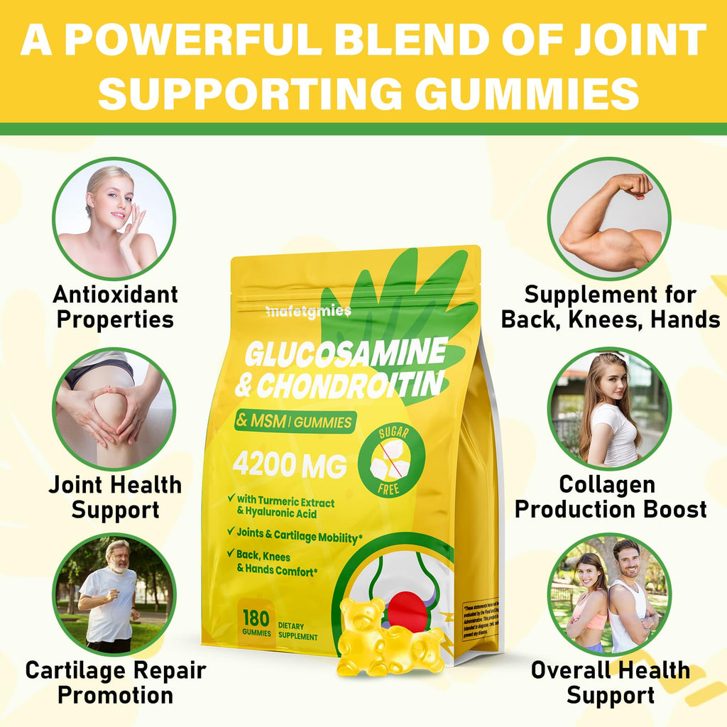 Glucosamine Chondroitin Gummies, 4200mg Extra Strength Joint Supplements Glucosamine Chondroitin with MSM & Elderberry for Joint Health, Flexibility, Immune Support for Adults, Men & Women, 180 Count