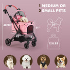 Kicari All-Terrain Dog Stroller for Small to Medium Dogs, Pet Stroller for Dogs & Cats Outdoor Walks, One-Hand Easy Fold, Double-Layer Anti-UV & Waterproof Canopy & Breathable Mesh, Sakura Pink
