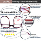 EYEURL 2 Pack Reading Glasses for Women Blue Light Blocking Computer Readers 1.50 Rectangular Frames Lightweight TR90 Anti Glare Eyestrain