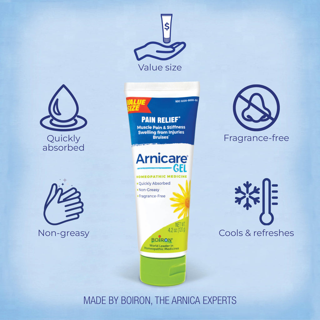 Boiron Arnicare Gel for Relief of Joint Pain, Muscle Pain, Muscle Soreness, and Swelling from Bruises or Injury - Non-greasy and Fragrance-Free - 4.2 oz