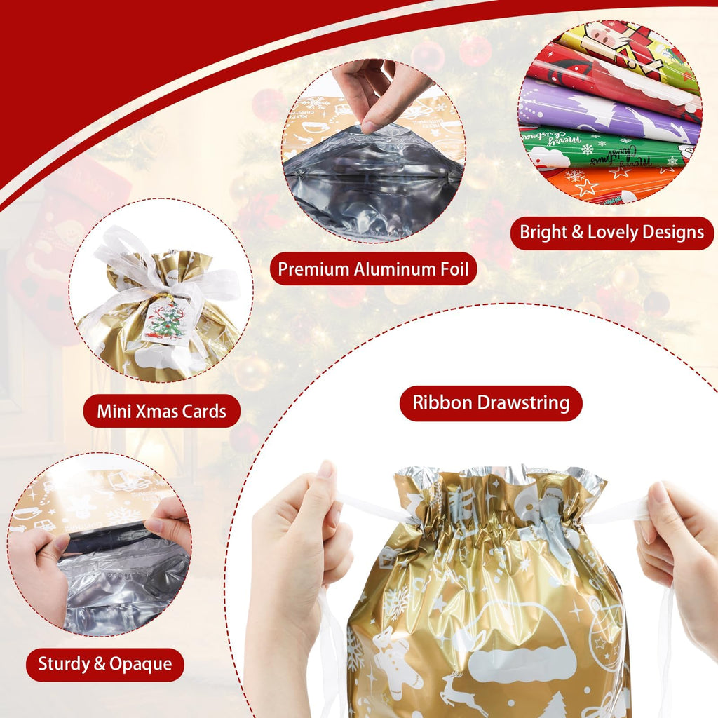 Koncci 32Pcs Drawstring Christmas Bags, Assorted Sizes Large Medium Small