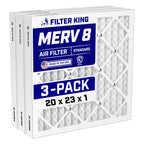 Filter King 20x23x1 Air Filter (MERV 8) (3-Pack) Dust & Allergy Control AC Furnace Filters, MADE IN USA, HVAC, Pleated, Electrostatic (Actual Size: 19.5 x 22.5 x .75)