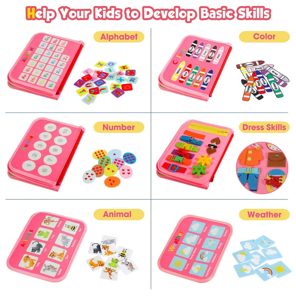 Winblo Toddler Busy Board - Montessori Toys for Toddler Girl Birthday Gift, Educational Learning Sensory Busy Book for Toddlers Girls, Toddlers Activities Toy for Airplane Car Travel