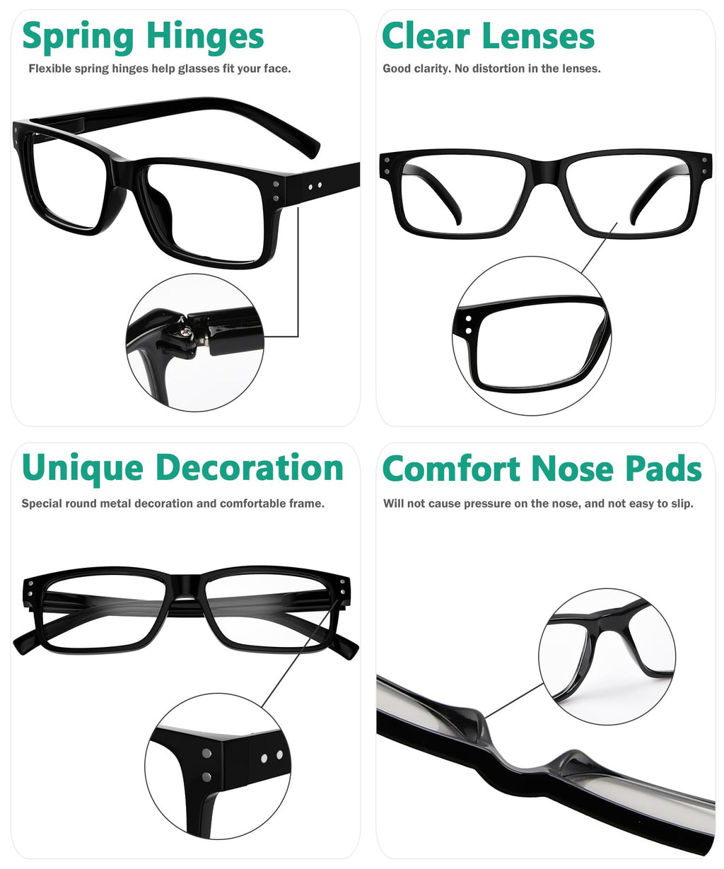 Eyekepper Vintage Reading Glasses for Men - 5 Pack Spring Hinges Classic Readers - Black Frame +1.50