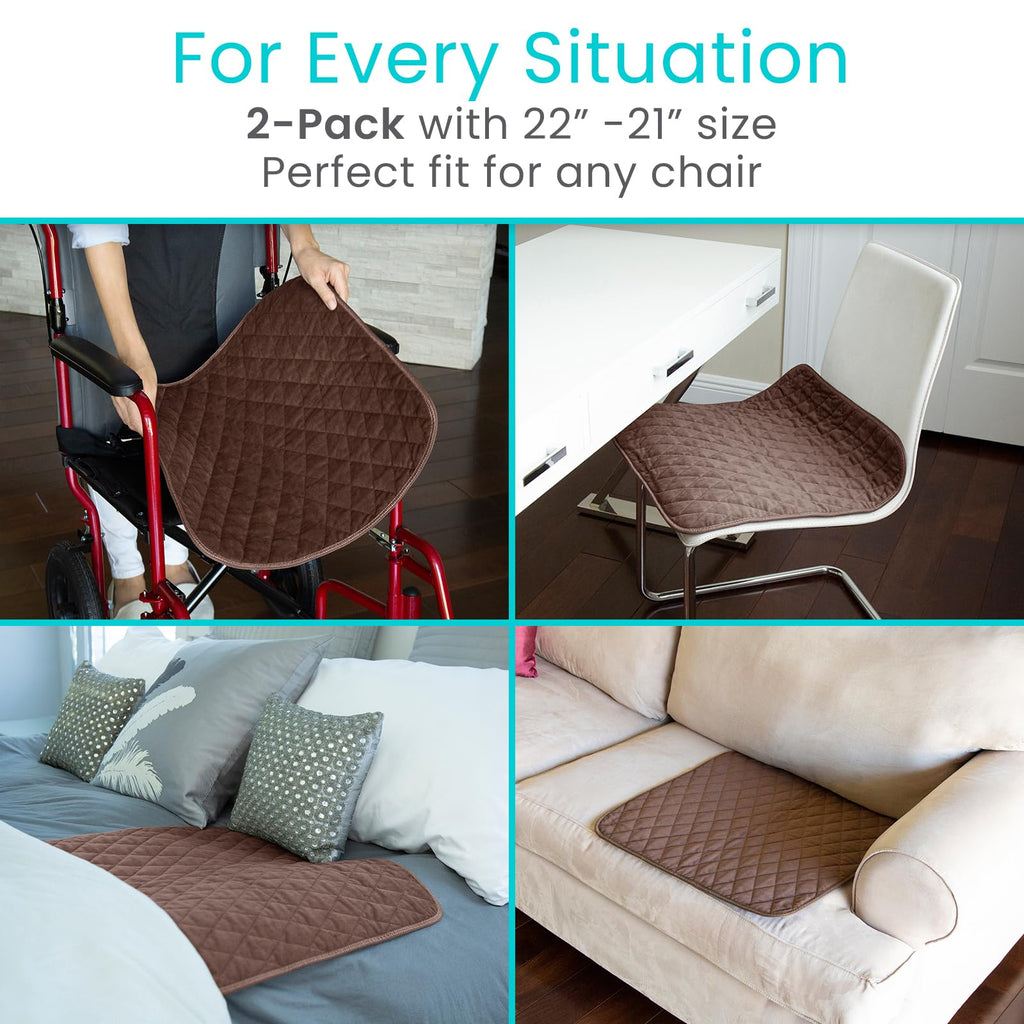 Sures Waterproof Chair Pads for Incontinence (22" x 21") - Washable, Waterproof Seat Protector - Chair Protector Seat Cover - Absorbent Pad for Bed, Seat, Car, Wheelchair & Recliner (Brown, 2 Pack)