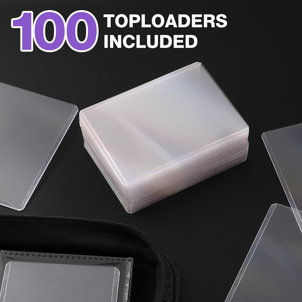 Toploader Binder, Holds 360 Toploaders, 100 Toploaders INCLUDED, 9-Pocket PU Cover Top Loader Binder for 3" x 4" Rigid Toploaders, Ringless Double-Sided Toploader Card Binder for TCG, Sport Cards