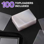 Toploader Binder, Holds 360 Toploaders, 100 Toploaders INCLUDED, 9-Pocket PU Cover Top Loader Binder for 3" x 4" Rigid Toploaders, Ringless Double-Sided Toploader Card Binder for TCG, Sport Cards