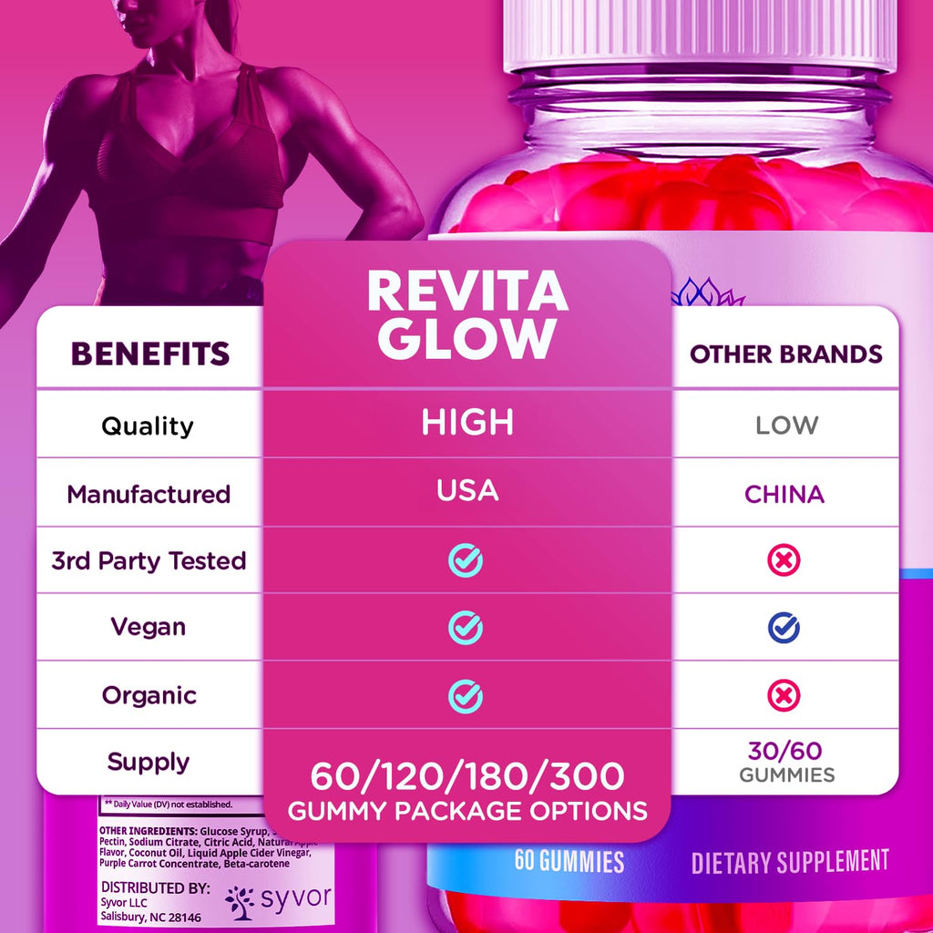 (2 Pack) RevitaGlow Gummies, Official Revita Glow Gummys with Apple Cider Vinegar, Advanced Skin Health Support Supplement with Premium Beauty Vitamins, Revitaglow Women's Health (120 Gummies)