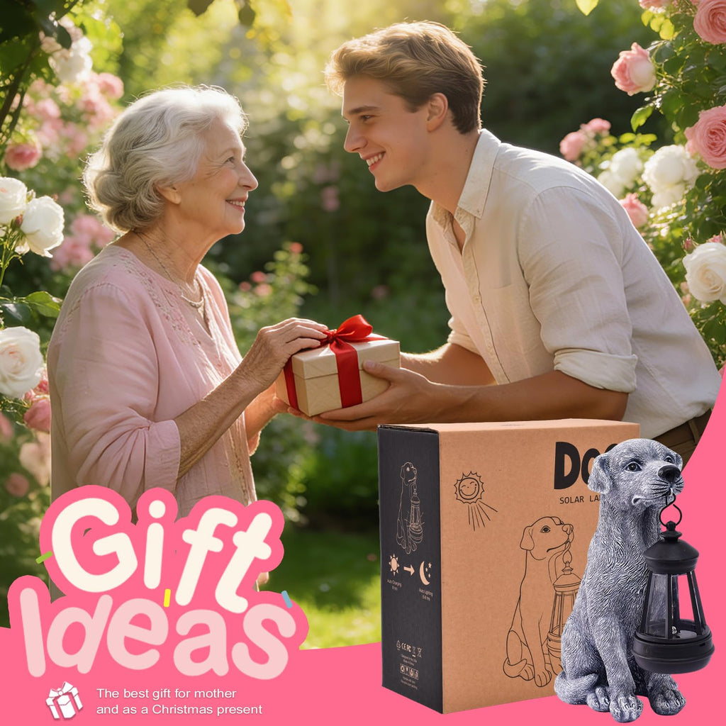 Goodeco Dog Statue with Solar Lantern - Cute Garden Dog Figurines