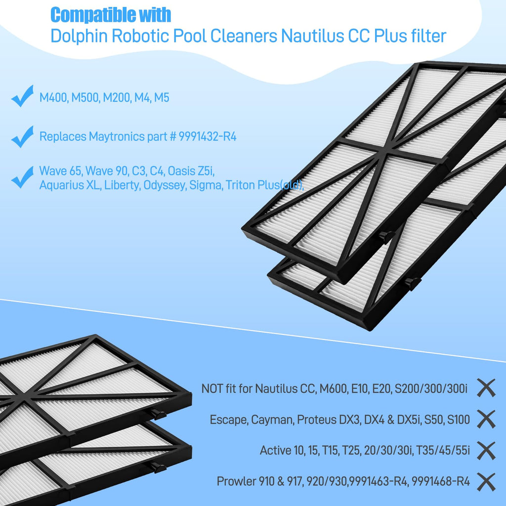 Funmit Ultra Fine Cartridge Filter Replacement for Dolphin Nautilus CC Plus, M200 / M400 / M500 Robotic Pool Cleaner Parts, Replaces Part # 9991432-R4, 4 Pack