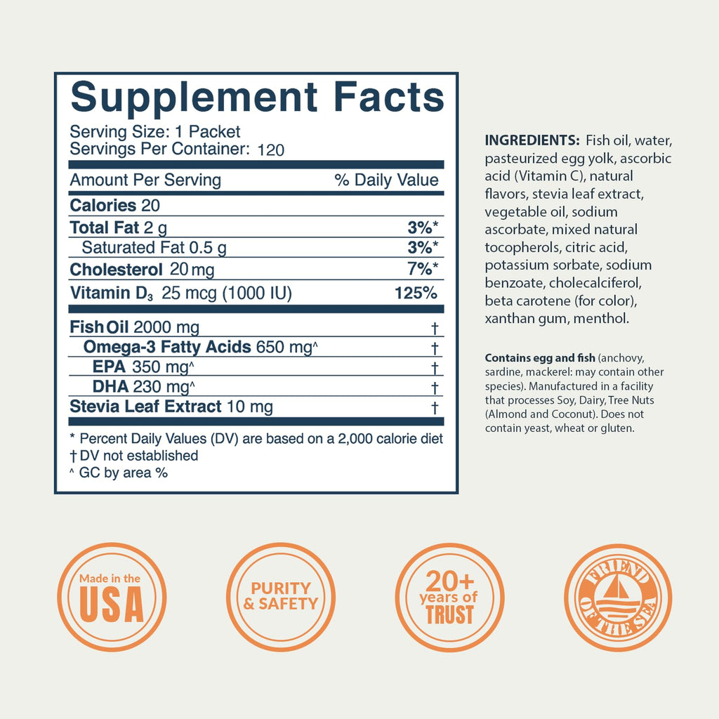 Coromega Kids Omega 3 Fish Oil Supplement, 650mg of Omega-3s, Tropical Orange + Vitamin D, 120 Single Serve Squeeze Packets