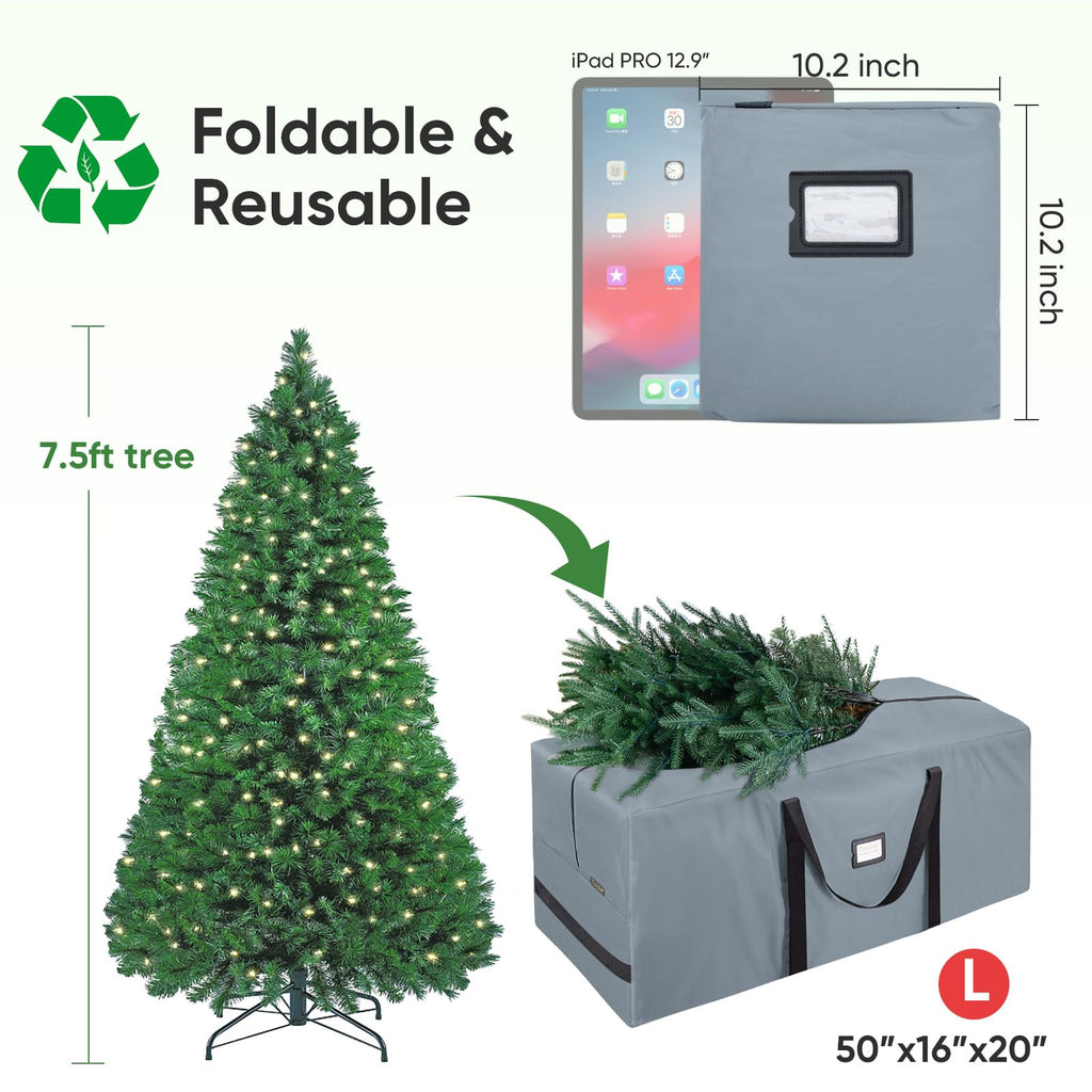 BALEINE 7.5 ft Christmas Tree Storage Bag, Heavy Duty 900D Oxford Fabric with Reinforced Handles and Dual Zippers Wide Opening, Extra Large Storage Container for Trees and Decorations (Grey)