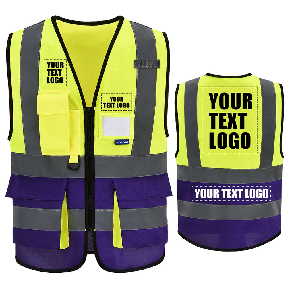 A-SAFETY Yellow purple High Visibility Vest Customize Logo (Yellow&Purple M)