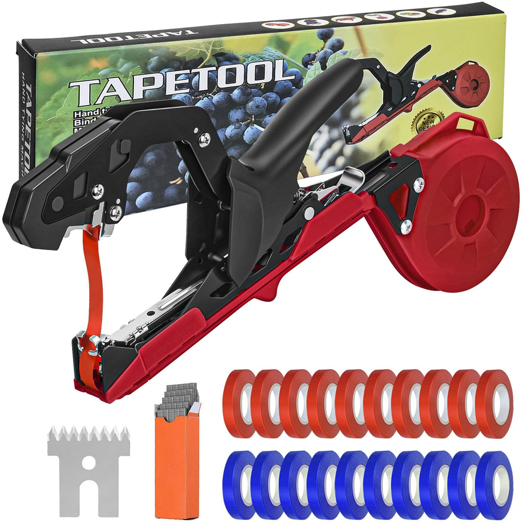 RUKHOOL Upgraded Plant Tying Machine Gun to Tie Up Vine Tomatoes and Grapes Quickly Garden Tape Tool for Gardeners Farmers with SK5 Blade Replacement Garden Tapes and Staples