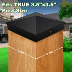 Azdele 4x4 Heavy Duty Aluminum Pyramid Post Caps Cover for 4x4 Nominal Wood Post(True 3.5" x 3.5"), with Matte Finish Powder Coated Surface, for Fence Wood Post of Decks or Corridors Black 4 Pack