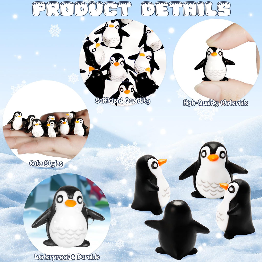 Bbiamsleep 130 Pcs Mini Penguin Figurines Mini Resin Penguins Winter Decor