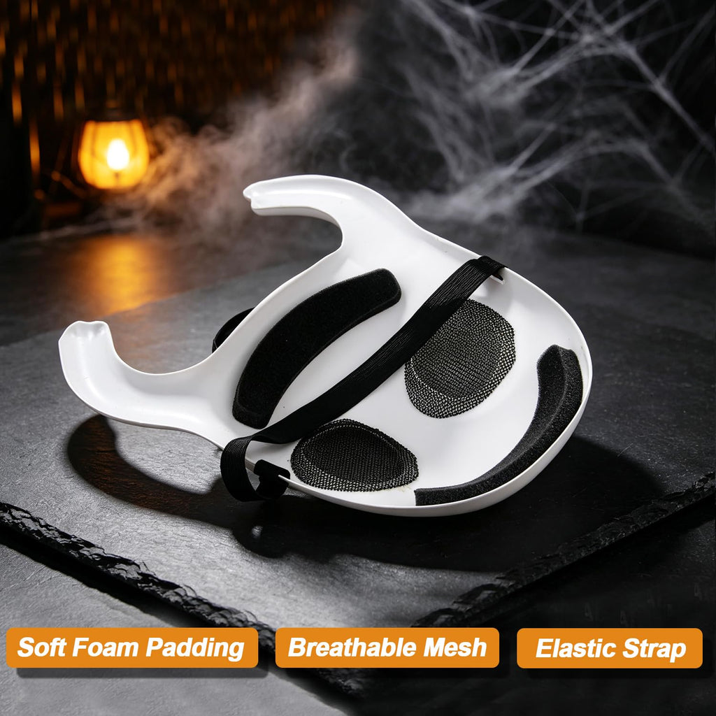 Lanmachoice White Knight Mask with Round Horns – Cosplay Costume Thickened PVC Mask for Halloween & Game-Inspired Looks