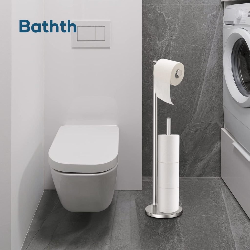 Toilet Paper Holder Stand, Toilet Paper Stand Brushed Nickel, Free Standing Toilet Paper Holder, Toilet Paper Storage by Bathth