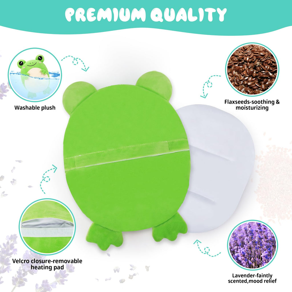 Frog Microwave Heating Pad for Period Cramps, Microwavable Heating Pad for Neck Pain Relief, Heatable Stuffed Animals for Adults Kids, Frog Plush Toys with Removable Heat Pack with Lavender Scented