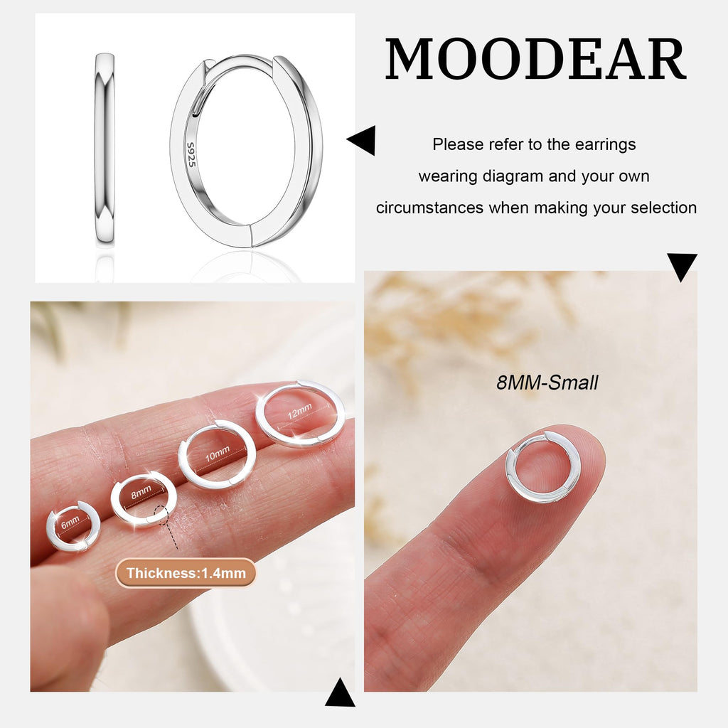 925 Sterling Silver Small Hoop Earrings for Women, 8MM Huggie